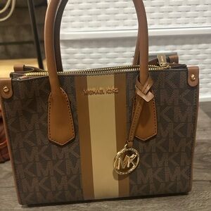 Michael Kors Brown and Tan Monogram Satchel